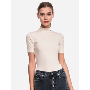 Calvin Klein dámský krémové tričko se stojáčkem - L (AEO)